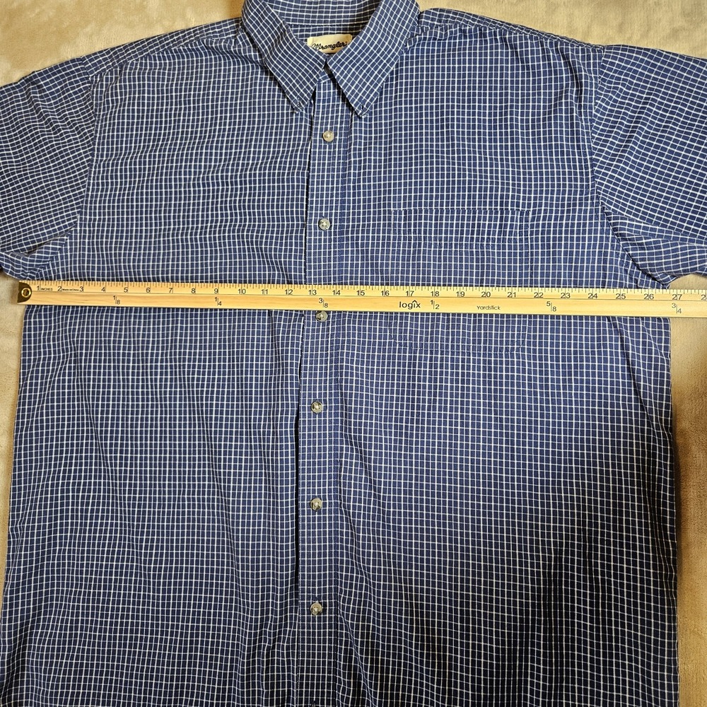 Wrangler Riata Mens Navy Blue White Micro Grid Check Button Down Shirt XL - Picture 11 of 16